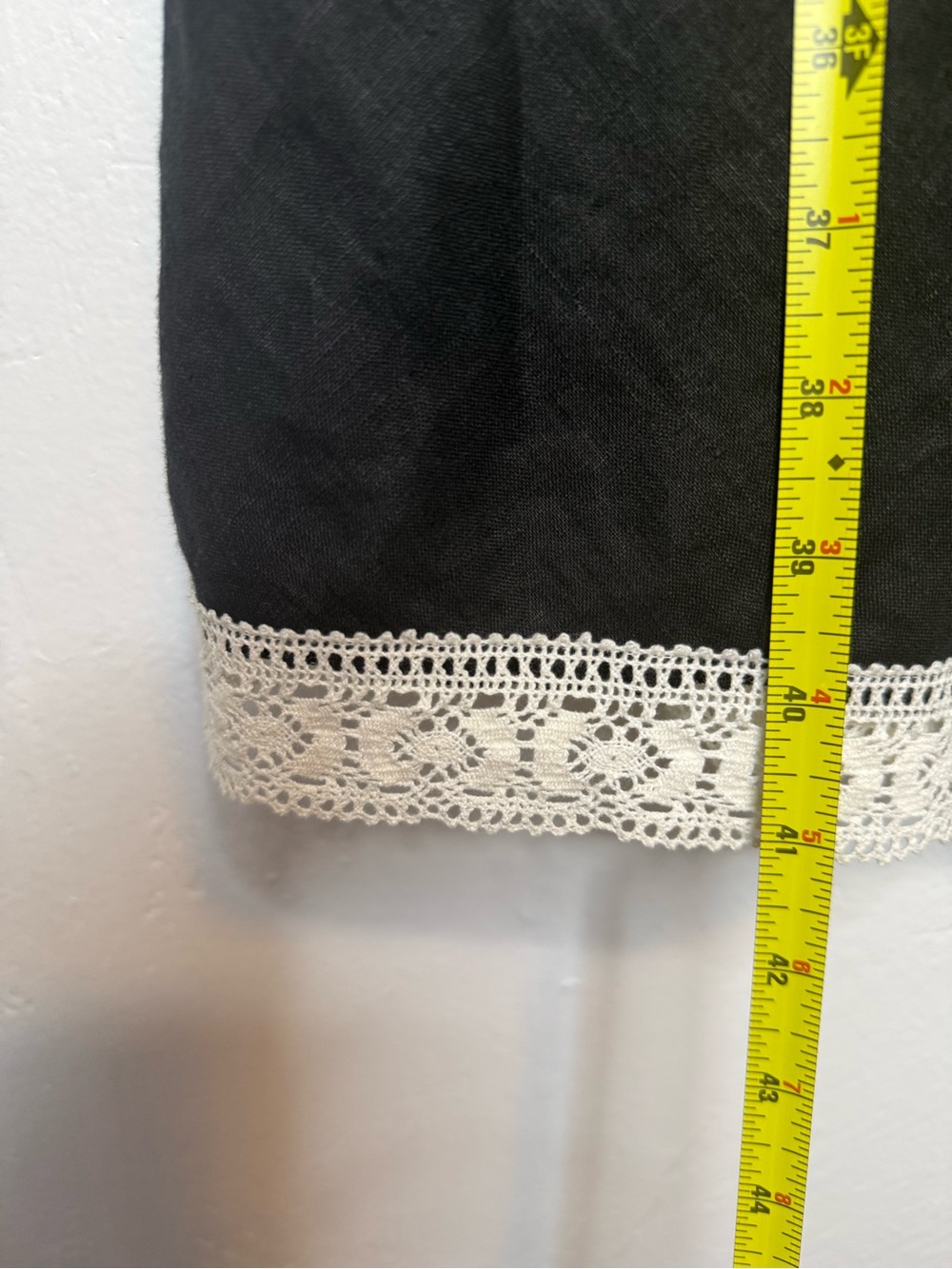 Ann Taylor LOFT Black Linen Crochet Lace Trim Mini Dress Size 4 Cottagecore - Picture 5 of 11
